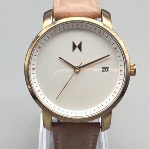 MVMT Watch Women 38mm Rose Gold Tone Pink Leather Band New Battery
